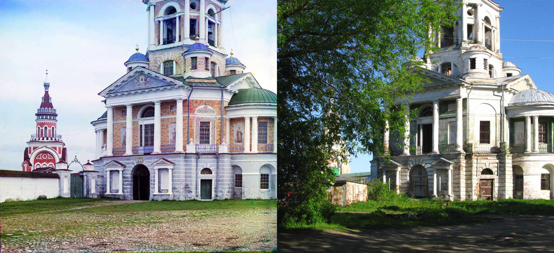 Вход в Борисоглебовский мужской монастырь, Торжок. 1910-2010 | © В. Ратников / www.prokudin-gorsky.org