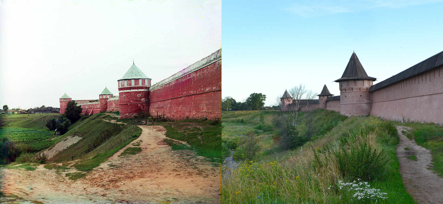 Западная стена Спасо-Ефимиева монастыря, Суздаль. 1912-2012 | © В. Ратников / www.prokudin-gorsky.org