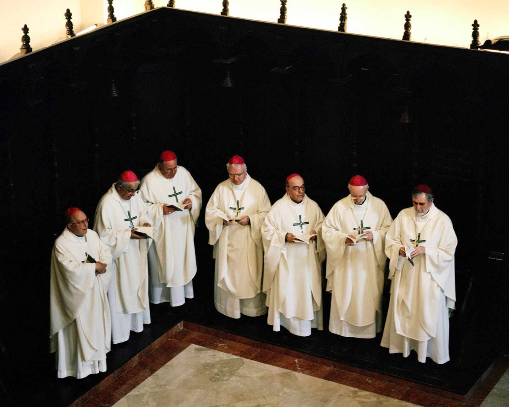 Spain. Malaga. 2010. Seminary of Malaga St.Sebastian and St.Thomas.  Eucharistic celebration in the seminary chapel during a CCEE meeting of the Migration Commission.